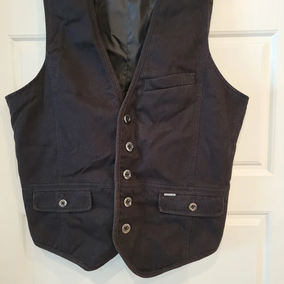 ROCK & REPUBLIC MEN'S BLACK WESTERN DENIM VEST SIZE MEDIUM - Picture 6 of 10